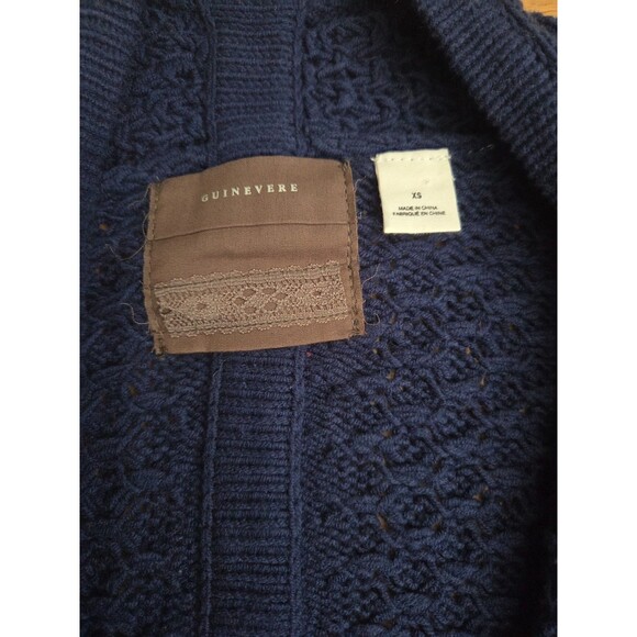 Anthropologie Guinevere Womens XS Blue Cable Knit Ruffle Hem Cardigan Sweater - Picture 3 of 7